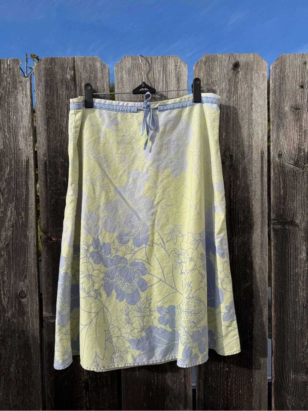 Vintage J. Jill Yellow and Pale Blue Floral A-Line Skirt 100% Cotton